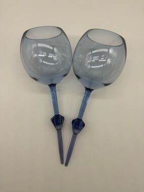 Blue Acrylic Beach Wine Glasses – Sand Spike Stem – Set of 2